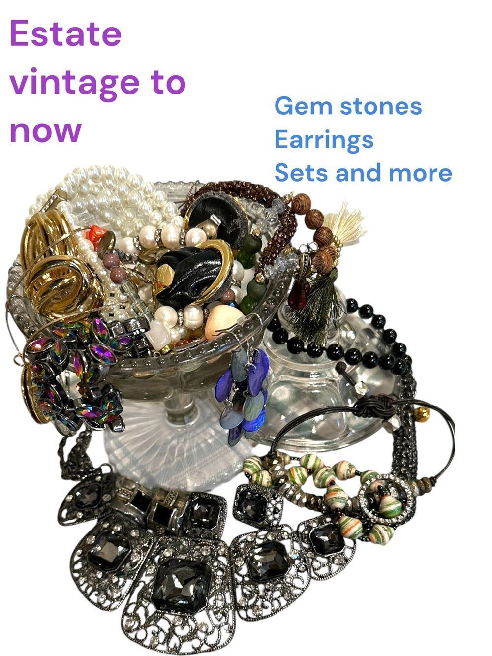 Estate Vintage to now Assorted mixed lot Jewelry Brooches mystery compote jar